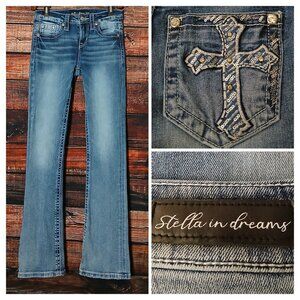Stella In Dreams Jeans 5 27 Mid Rise Boot Cut Embellished Blue Denim Stretch